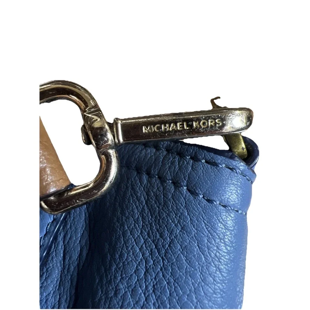 Tory Burch Frances Colorblock Satchel Pebbled Leather Handbag Comet Blue/White
